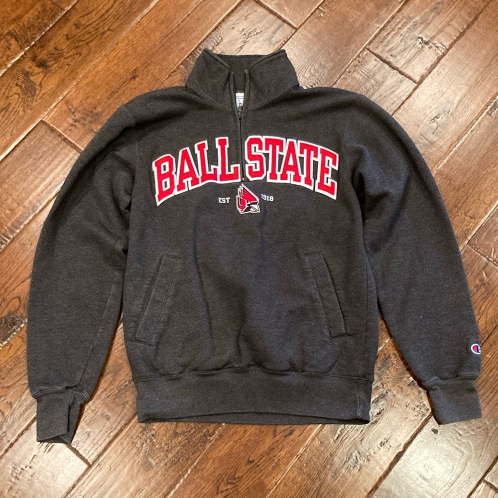 Champion EVO Authentic Ball State Cardinals 1/4 Zip Sweatshirt Size Small USED